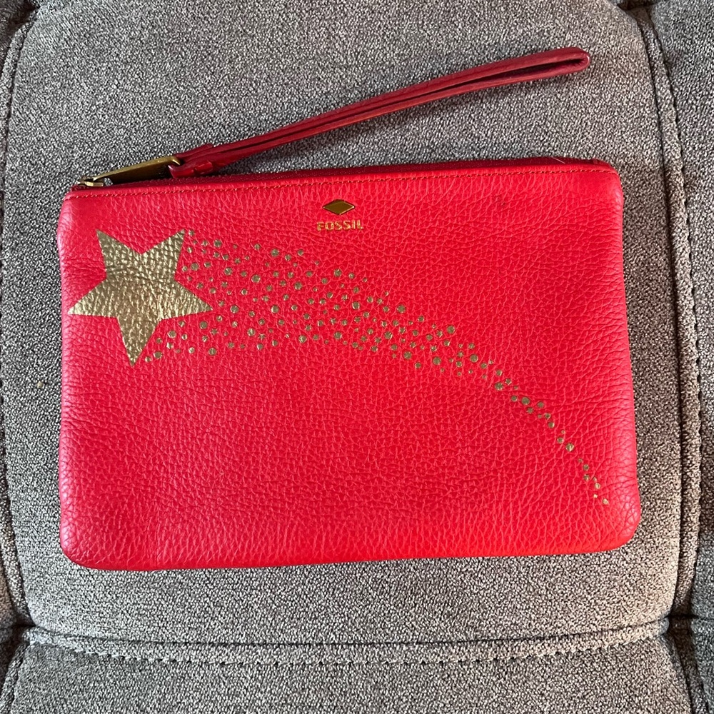 Red Fossil Leather Clutch
